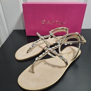 NIB Lilly Pulitzer Abbi Leather Sandals in Gold Metallic Size 9.5M